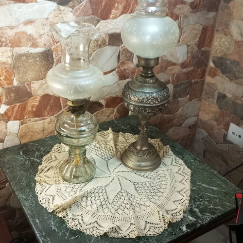 Vintage lamp set with handmade electric Ioannina lamp and glass oil lamp new