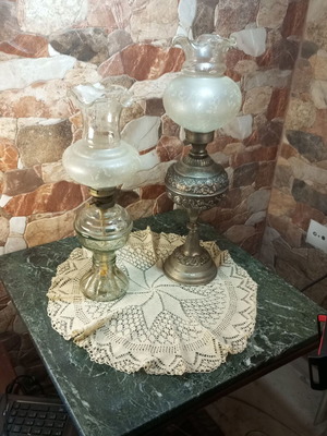 Vintage lamp set with handmade electric Ioannina lamp and glass oil lamp new