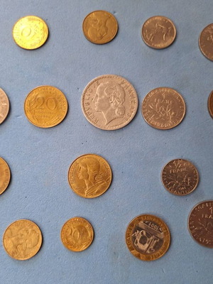 Old French coins used, lot of 17 pieces from 1947