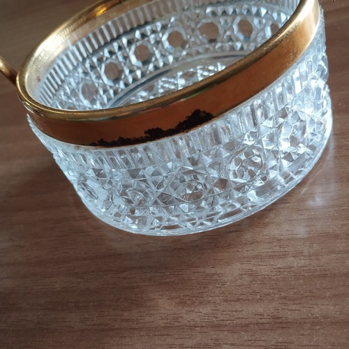 Fondue dish pressed glass with geometric 80's patterns used