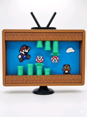 Super Mario 3D Shadow Box Diorama Vintage TV Edition new