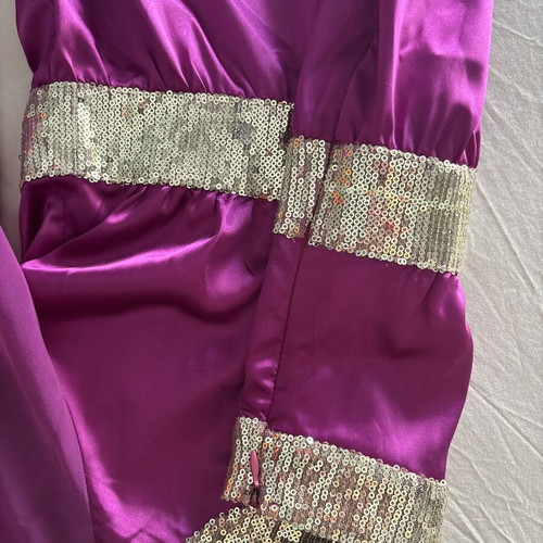 Fuchsia Satin One Shoulder Dress with Sequins Size S like new