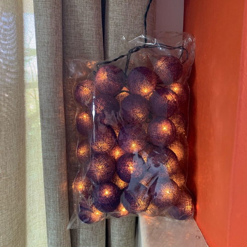 Garland with 35 cotton string balls and lights new