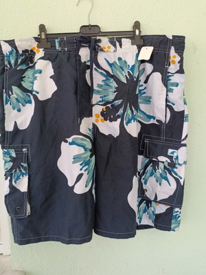 Ocean Blue Men's Swim Shorts XL Floral Cargo Pockets