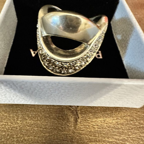 Ring 925 with 40 small diamonds like new, gold color