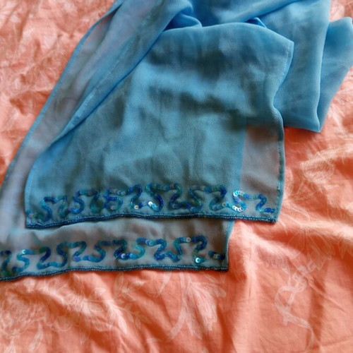Scarf new blue with stones at the edge