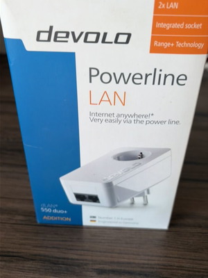 Devolo dLAN 550 Duo+ Single Powerline with 2 Ethernet ports and passthrough socket unused