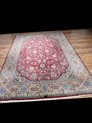 Isfahan rug used, handmade wool silk 251x360
