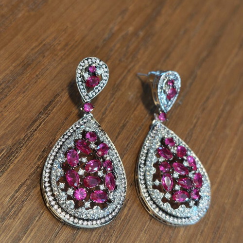 Earrings silver plated with zircon stones like new, pink and silver