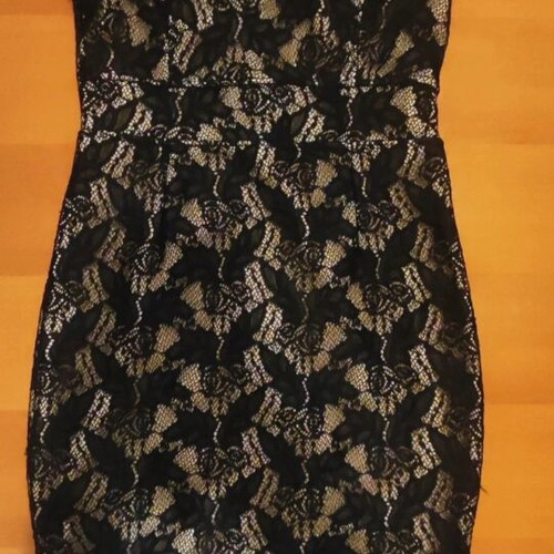 Mini dress with black lace and beige lining like new