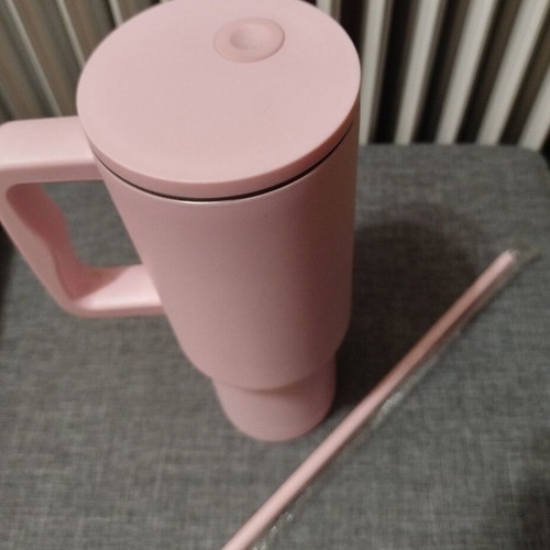 Pink glass with straw new