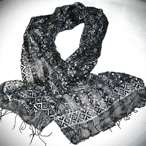 Siam Silk Black Batik Scarf 1.5x0.4m New
