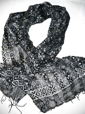 Siam Silk Black Batik Scarf 1.5x0.4m New