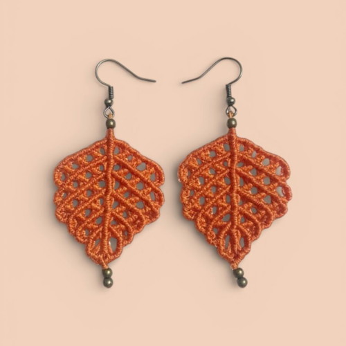 Macrame Earrings New Leaf Shape Orange