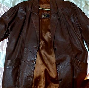 Woman's Long Leather Jacket Savop with luxury satin interior