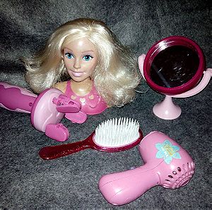 Barbie κεφάλι ομορφιάς με αξεσουάρ κομμωτικής