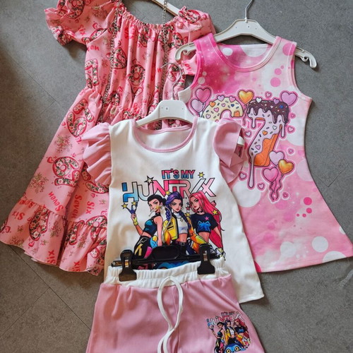 Girls' dresses and outfit set, size 122/128, colorful