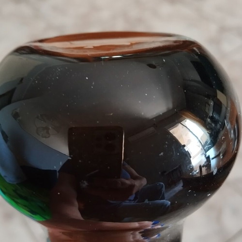 Swedish vase with double glass technique, amber color, like new