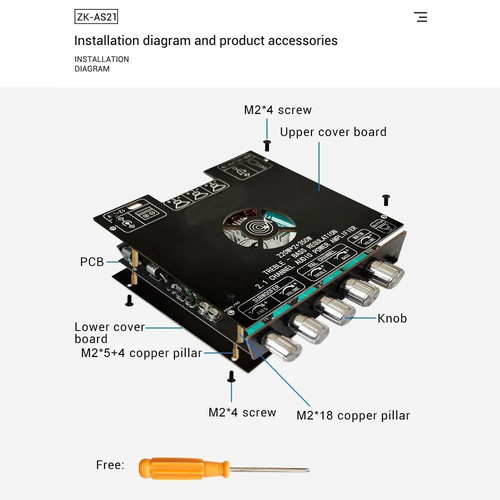 Audio Module Amplifier 2+1 Channels 2x220W + 350W Subwoofer Bluetooth USB TPA3255 Chip