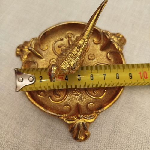 Vintage brass jewelry dish with pheasant figure like new