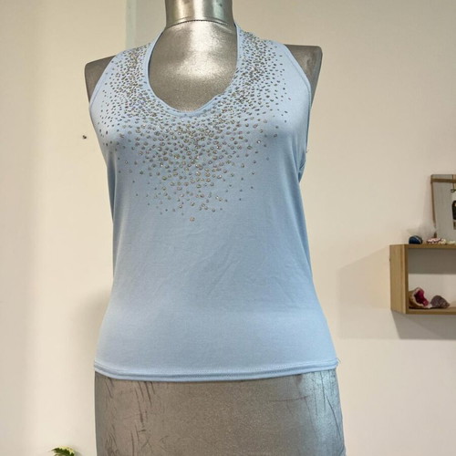 Y2K 00s Embellished Halterneck Top by Clockhouse C&A size UK14 EU40 used, blue