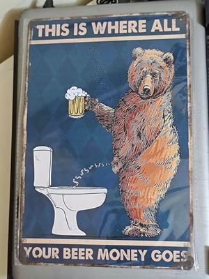 Metal decorative sign Bear Beer Money like new 20x30 cm