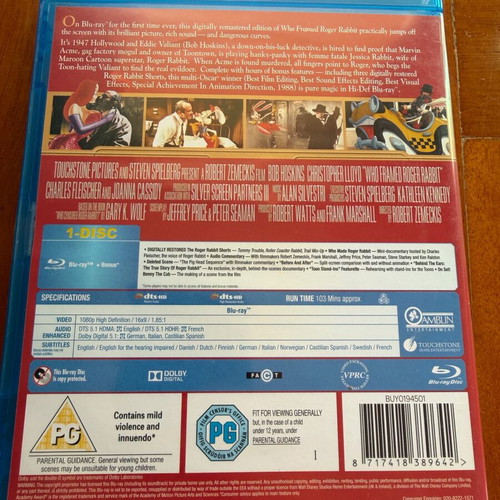 Who Framed Roger Rabbit Blu-ray like new with English subtitles