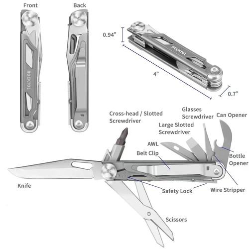 Rocktol 12-in-1 multitool folding pocket knife new