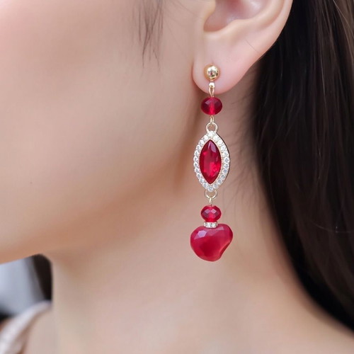 Crimson Muse Handmade Earrings new with red marquise crystal and heart