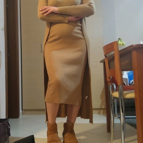 Long dress set with matching cardigan like new, beige