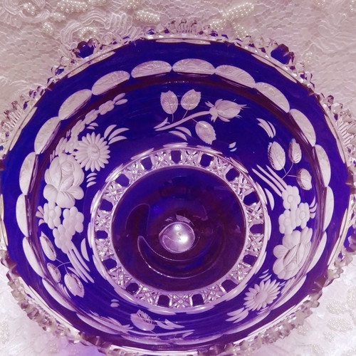 Meissener Bleikristall "Flower of London" fruit bowl new, blue