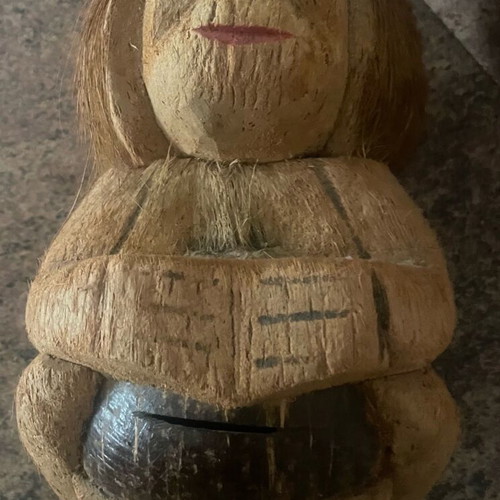 Handmade coconut monkey figurine used