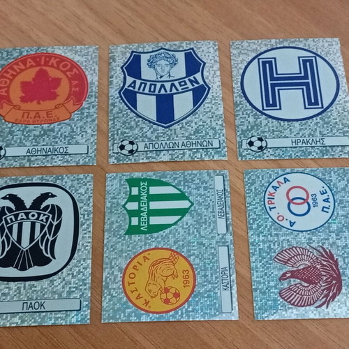 Panini 1996 football stickers, set of 6 Greek team logos