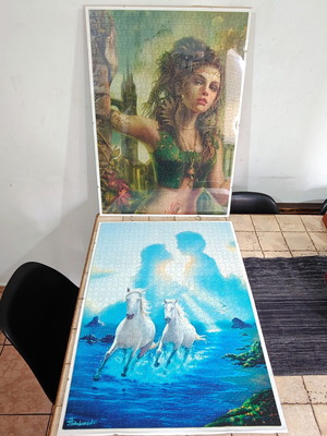 Puzzle set of 2 framed 1000-piece puzzles by Heye, like new
