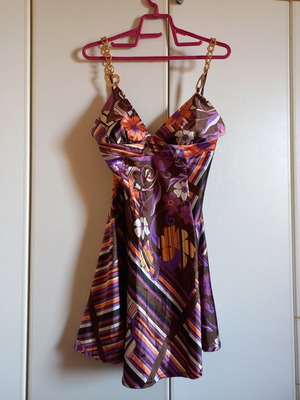 Lynne Dress orange purple satin mini like new