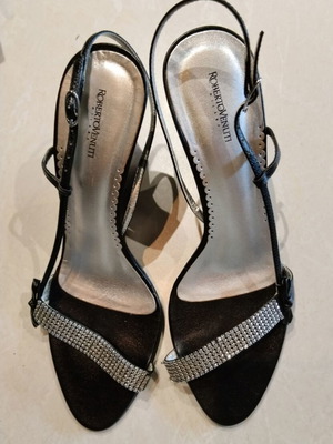 Black platform sandals with rhinestones