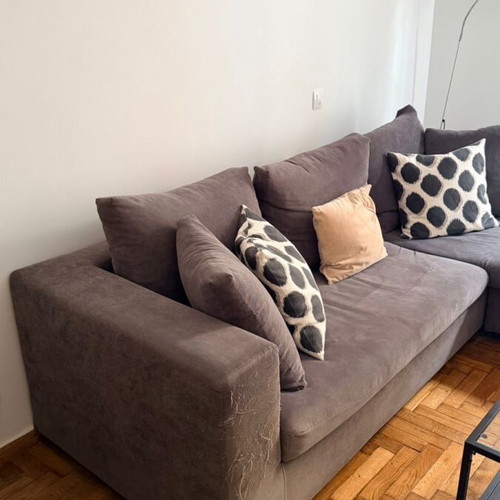 Entos corner sofa used, grey suede, 2.50x1.65 m