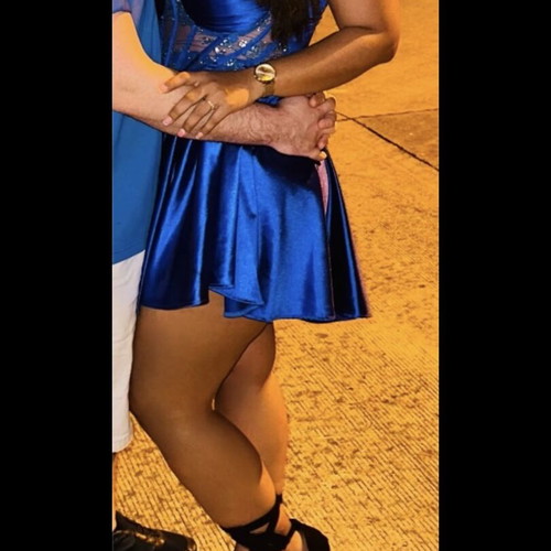 Blue dress satin with corset like new, handmade