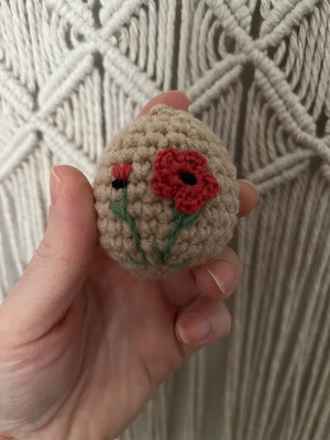 Handmade Easter egg with embroidered poppy new