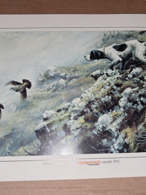 Vintage print birds and hunting dogs, collectible Andrea Mazzoli print like new