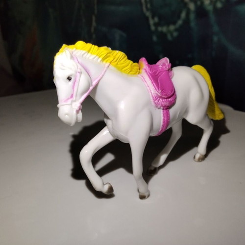 White Horse Figure with Yellow Mane and Pink Saddle used, 10cm