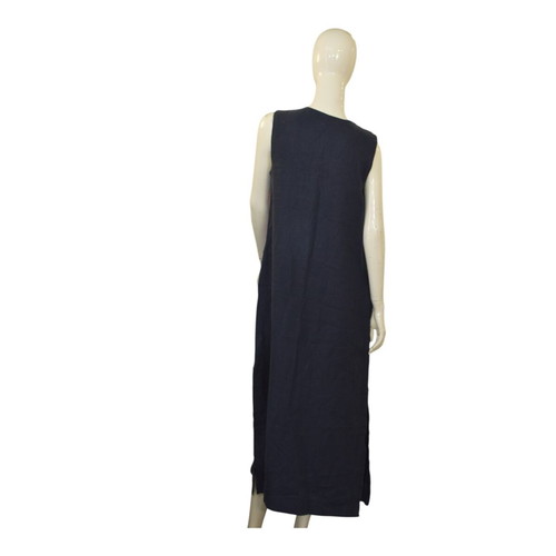 Ancient Kallos Athena Cord Long Linen Dress Blue with Red Embroidery M Like New