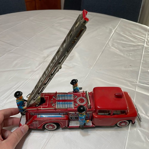 Fire truck old tin toy used Chinese made