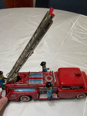 Fire truck old tin toy used Chinese made