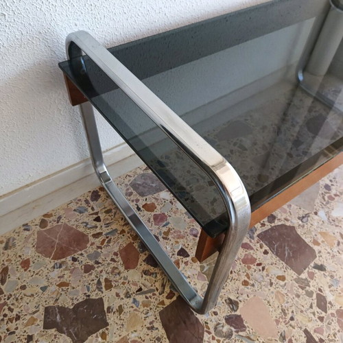 Vintage coffee table with thick smoked glass, low