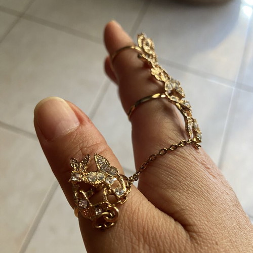 Statement ring with butterfly design, gold color, adjustable