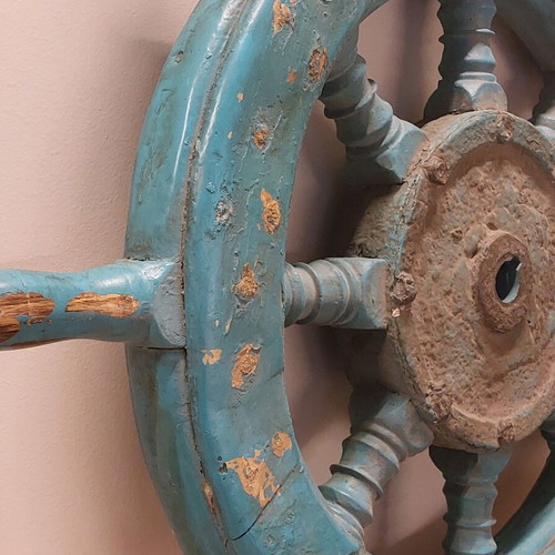 Vintage wooden ship wheel rustic nautical wall decor, used