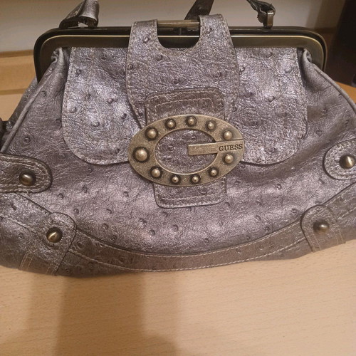 Guess leather handbag used, silver, authentic from USA