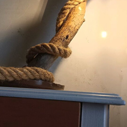 Handmade lamp with cement base and pine wood