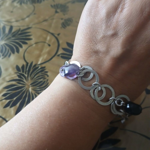 Silver 925 bracelet with semi-precious stones, like new, fits up to 21 cm